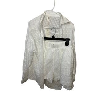 Commense White‎ Button Up Shirt & Shorts Set Loungewear Size M New